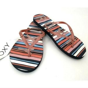ROXY Guppy Flip Flop Multi Color Striped Sandal 6
